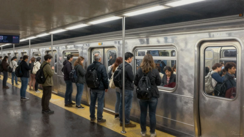 Pintura realista de un vagón abarrotado