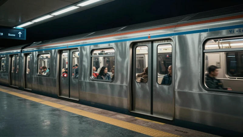 Tren subterráneo, luz dramática, escena urbana