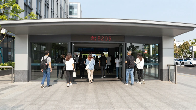 Entrada del metro, gente, luz natural