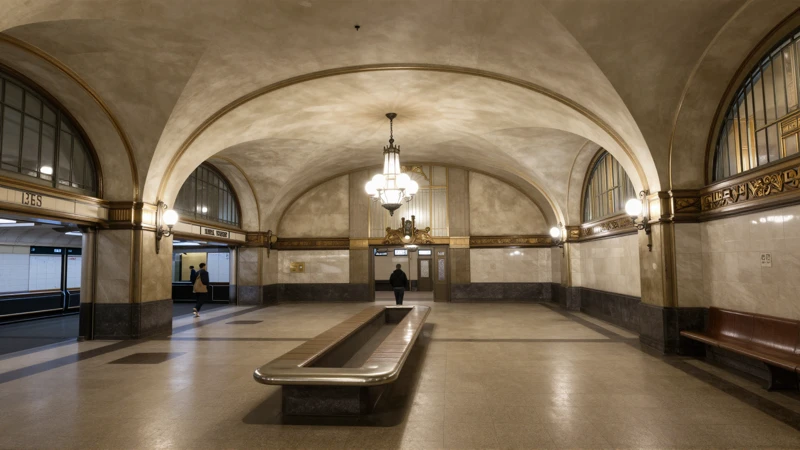 Estación de metro, estilo art déco iluminada