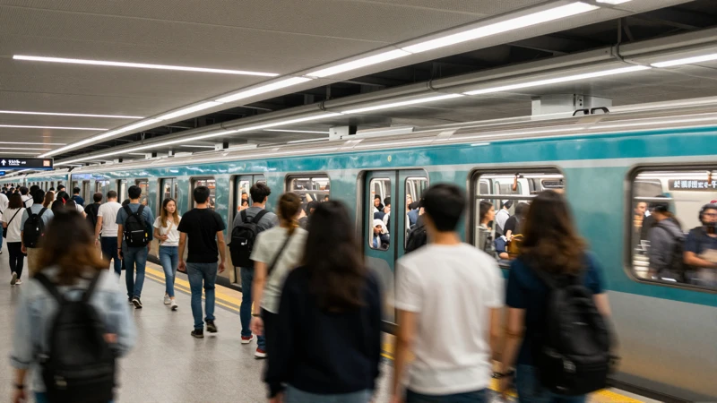 Estación de metro, gente, luz urbana