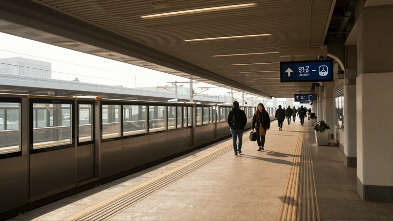 Pasajeros en andén, luz natural urbana