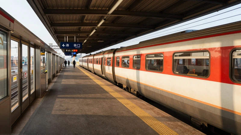 Tren llega a la plataforma iluminado