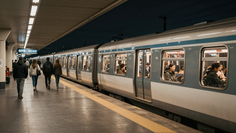 Subterráneo, multitudes, luz cálida, urbano