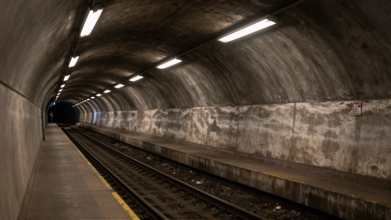 Tren en túnel, atmósfera cruda y dramática