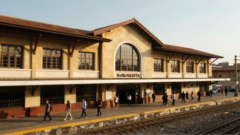 Fachada de estación bajo luz cálida