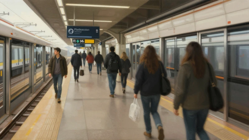 Pintura realista de una estación con gente