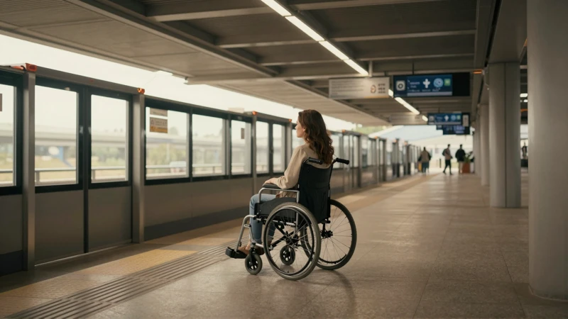 Diseño accesible en andén iluminado