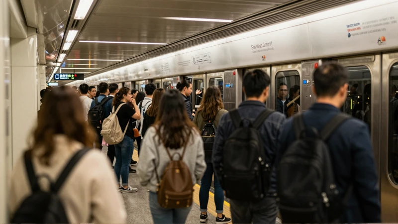 Multitud en andén, luz dorada, documental