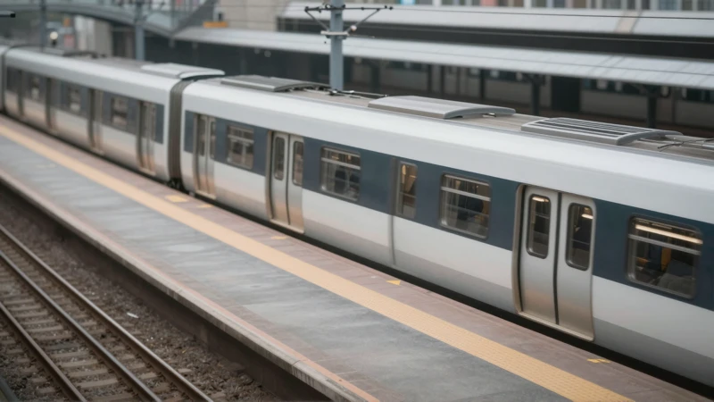 Tren en andén, vista aérea minimalista
