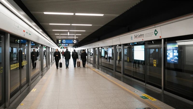 Estación de metro, gente, luz urbana realista