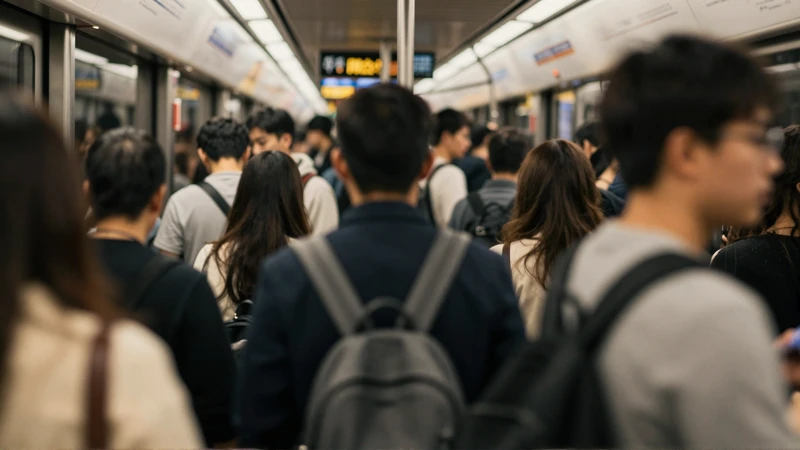 Estación abarrotada, luces cálidas y difusas