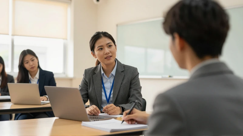 Empleados aprenden en clase, luz natural