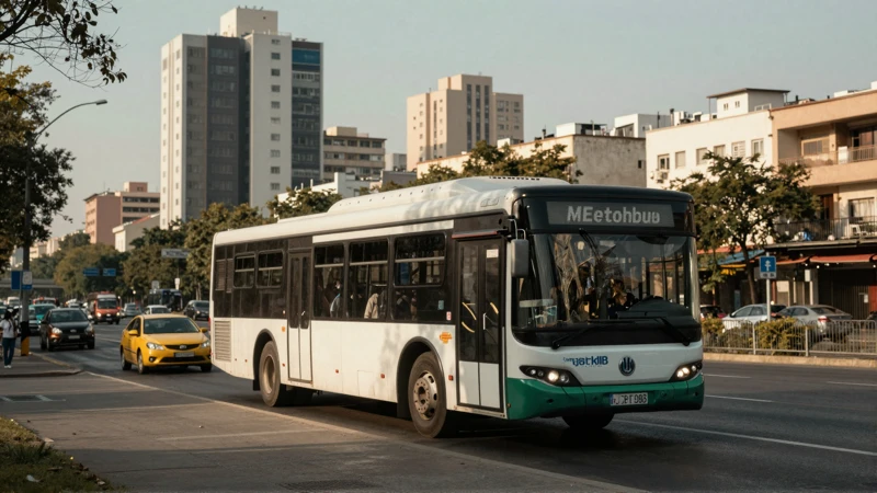 Metrobús urbano, luz cálida y realista