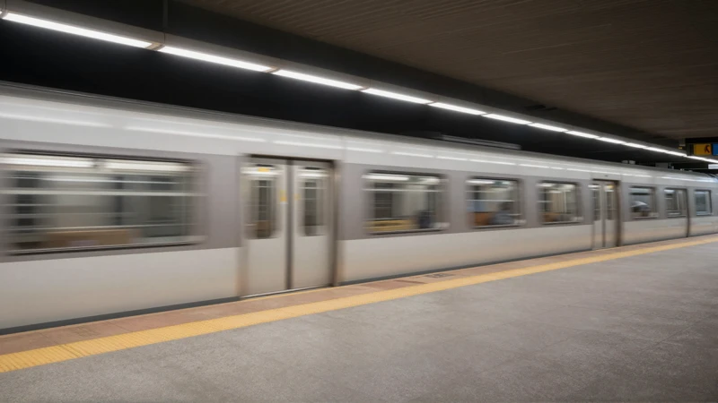 Plataforma ferroviaria, tren borroso, luz suave