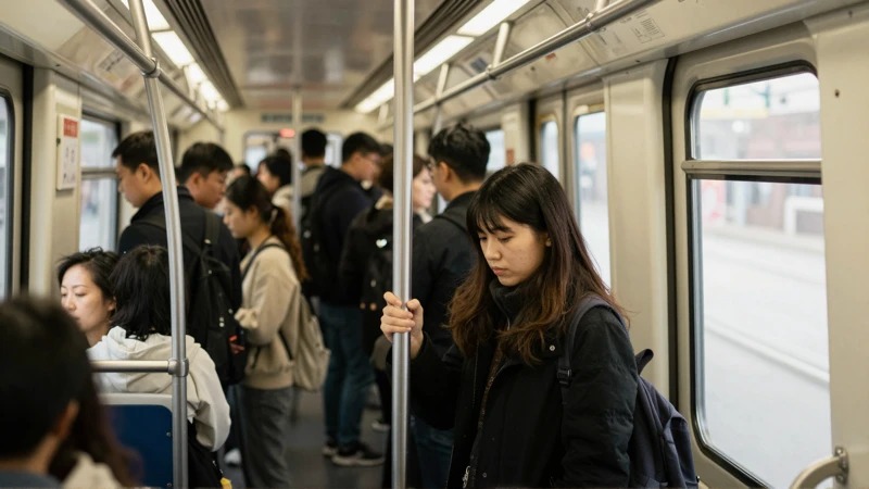 Mujer en el metro, luz natural, documental
