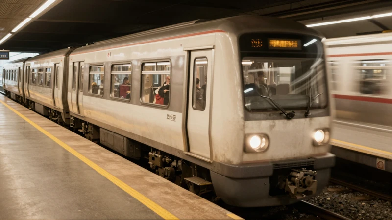 Tren subterráneo, ángulo dinámico, luz cálida