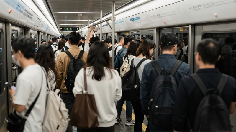 Andenes abarrotados bajo luz matutina