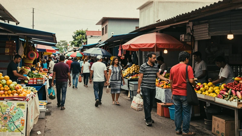 Mercado antiguo bajo luz tenue