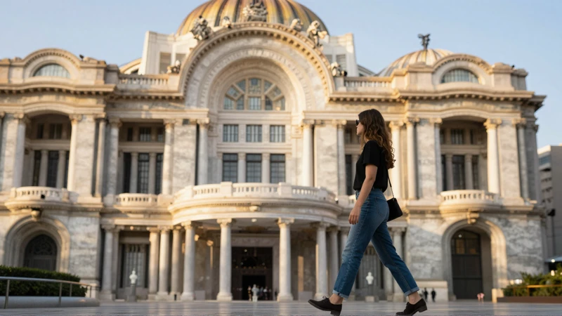 Mujer frente al Palacio de Bellas Artes