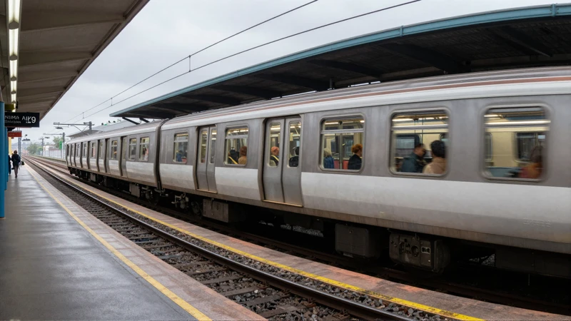 Tren subterráneo bajo luz grisácea