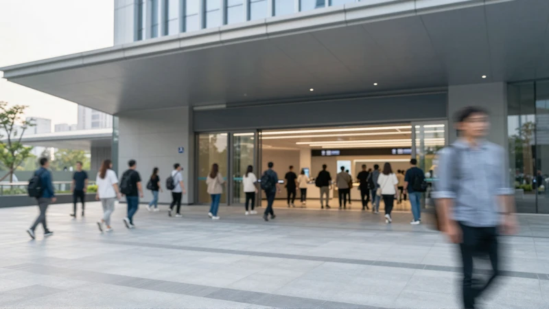 Entrada subterránea, multitud borrosa, luz suave