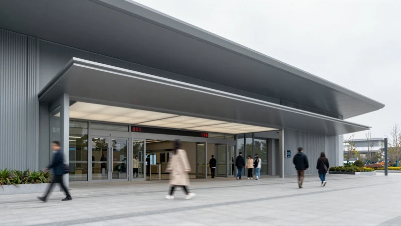 Entrada moderna de metro, luz grisácea