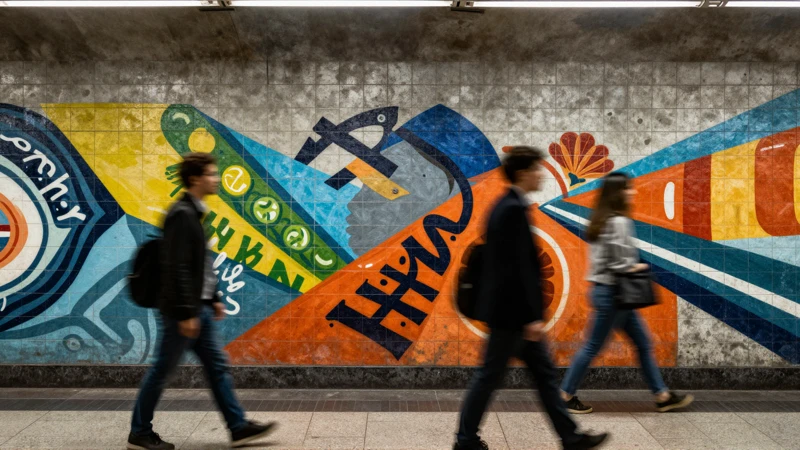 Arte urbano vibrante en estación de metro