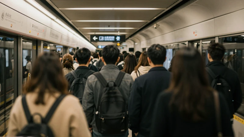 Llena estación de metro, gente, luz cálida
