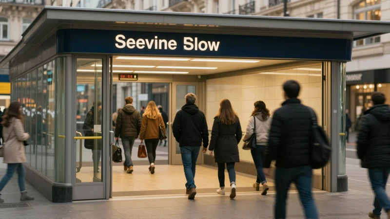 Estación de metro, gente caminando, ambiente urbano