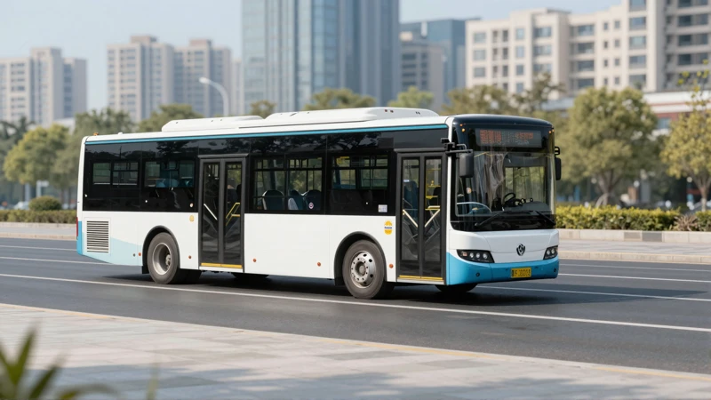 Autobús moderno en ciudad soleada, realista