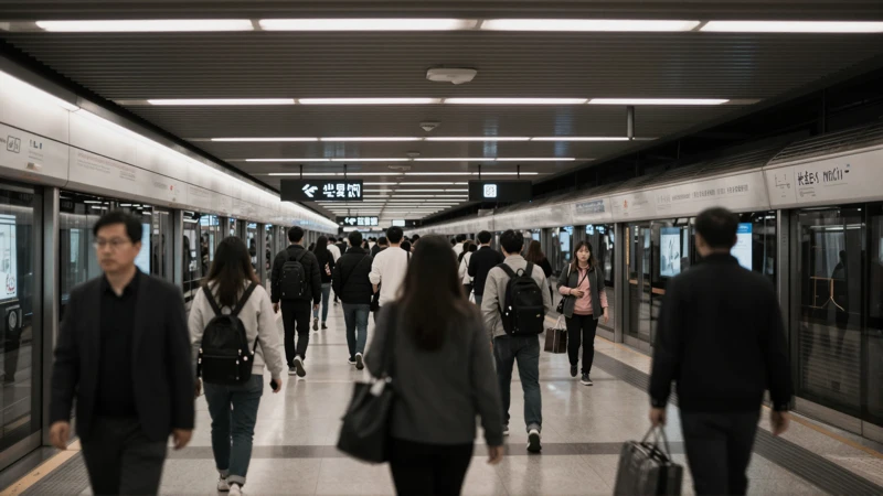 Estación de metro, gente, luz tenue