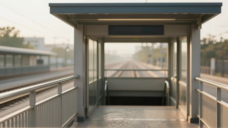 Entrada de metro, luz cálida, vista realista