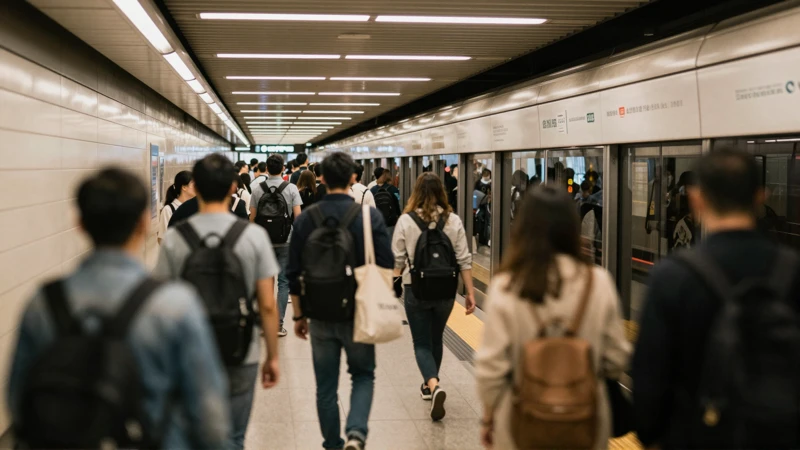 Estación de metro, gente, luz urbana