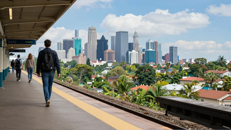 Estación vibrante con paisaje urbano realista