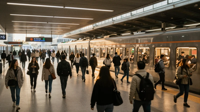Estación de metro vibrante, luz dorada