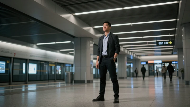 Hombre seguro en moderna estación