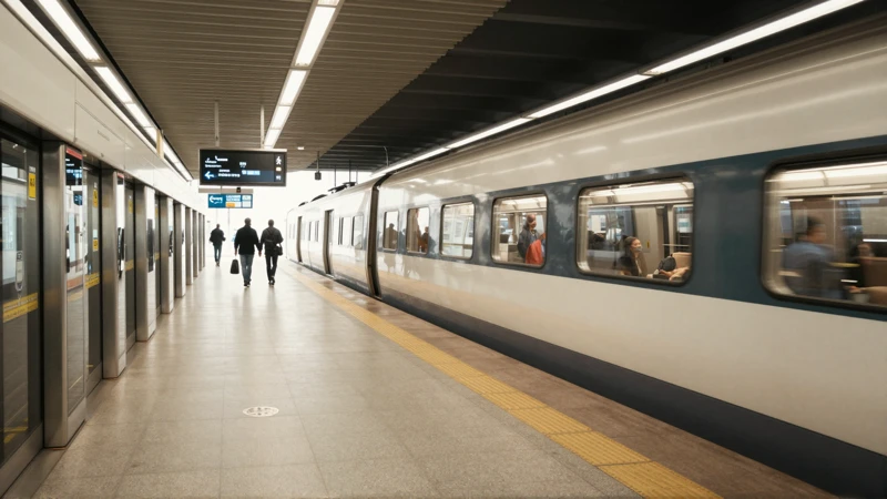 Tren llegando en andén, luz cálida