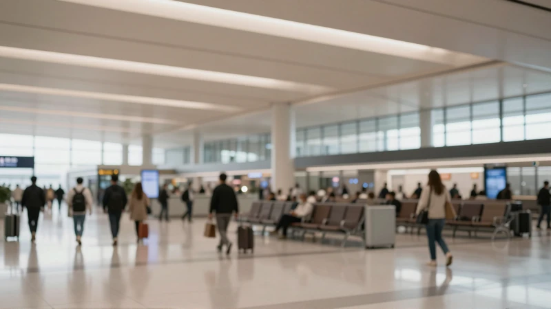 Aeropuerto moderno, luz cálida y desenfocada