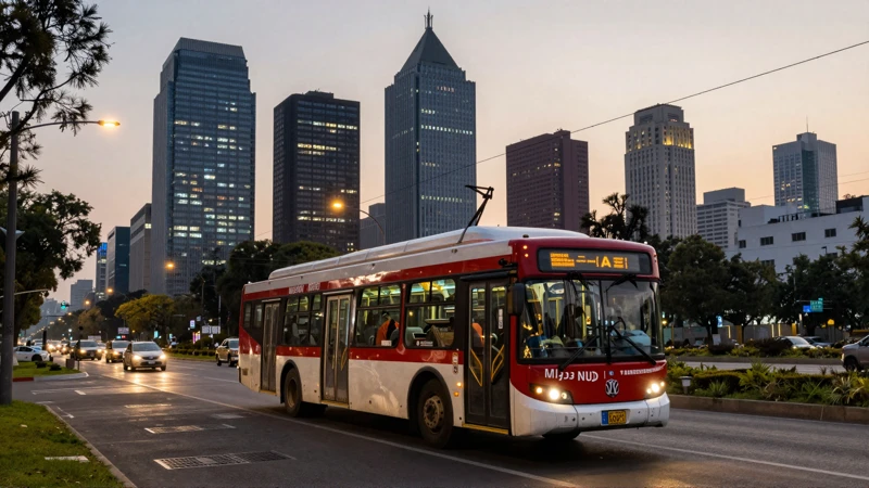 Autobús eléctrico en el horizonte nocturno